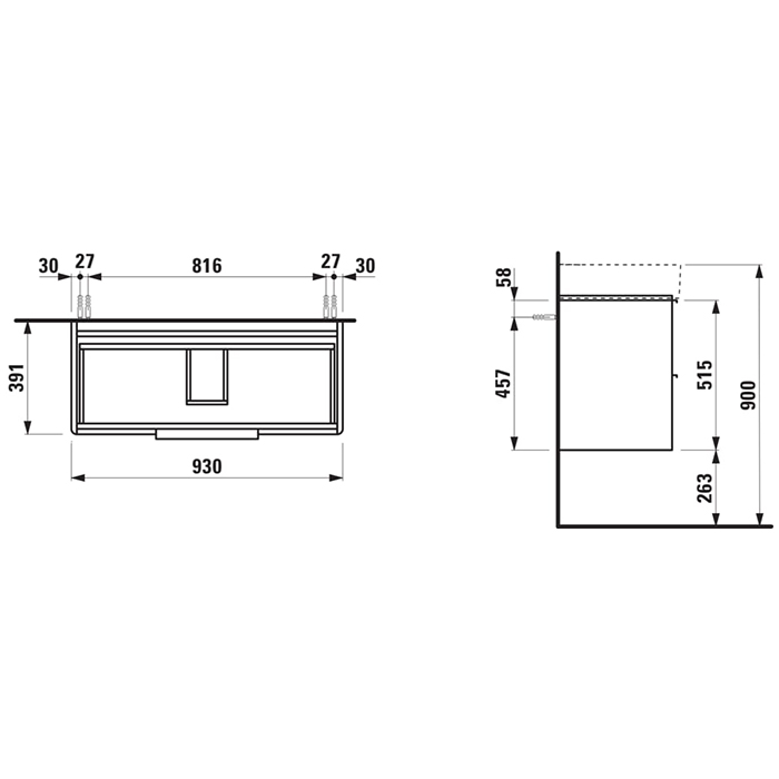 Laufen Base База c раковиной 93х39х53см., подвесная, c 2 ящиками, подвесная, цвет: белый