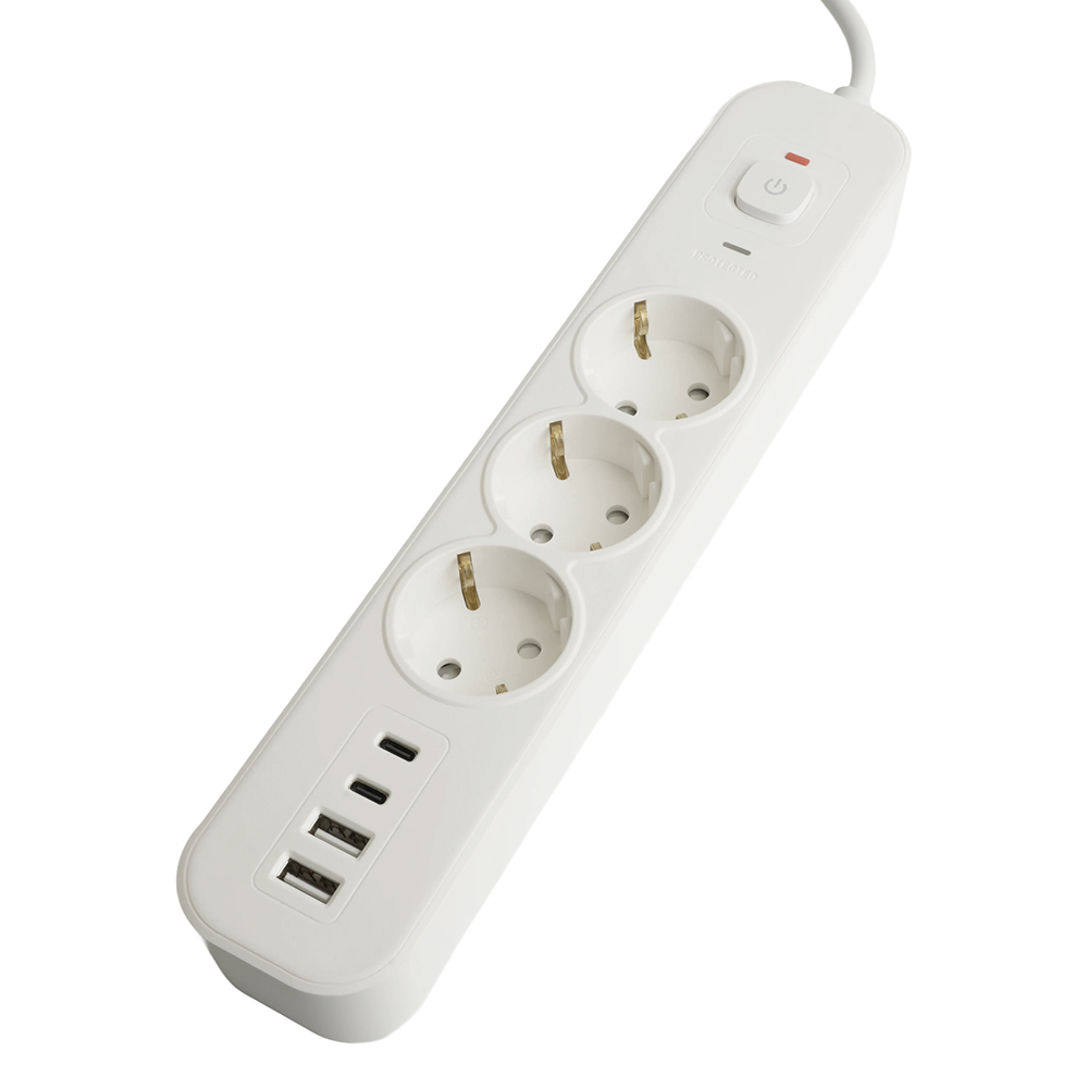 Сетевой фильтр 3-местный с/з и 2 USB-A+2 Type-C 3 Stekker Nova HM21-31-05 50101