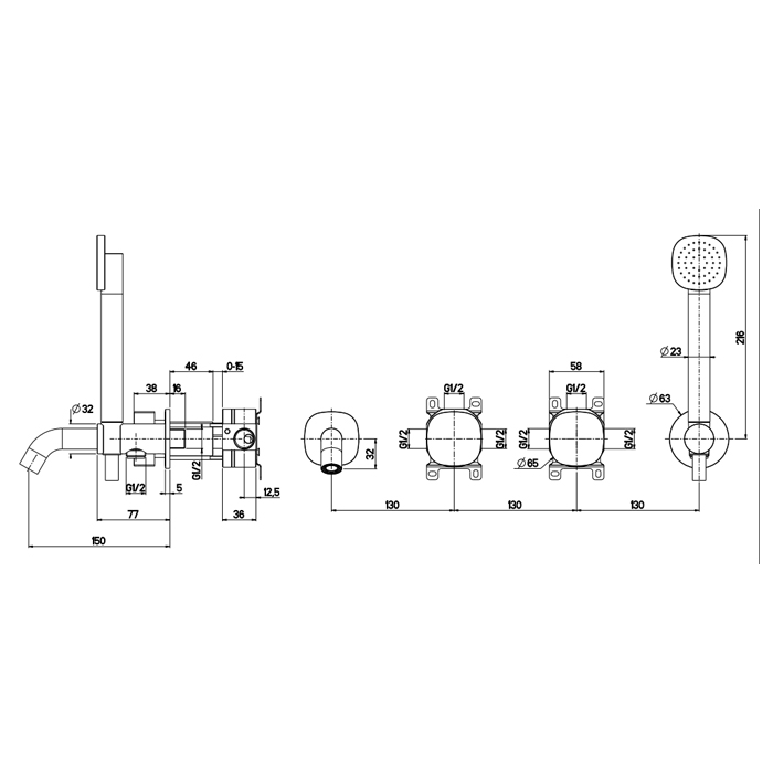 QuadroDesign Super Смеситель для душа, настенный, с ручным душем, цвет: Brushed Stainless Steel