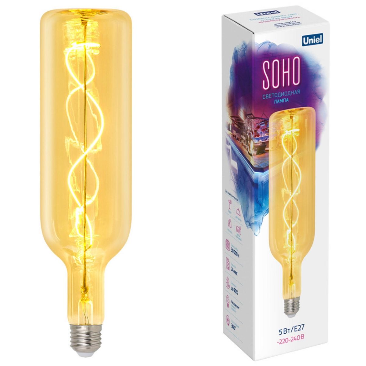 Лампа светодиодная Uniel LED-SF21-5W/SOHO/E27/CW GOLDEN GLS77GO UL-00010070