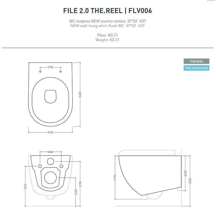 Artceram File 2.0 Унитаз подвесной 36х52см, безободковый, турбо смыв the.reel, saniglaze, цвет: matera