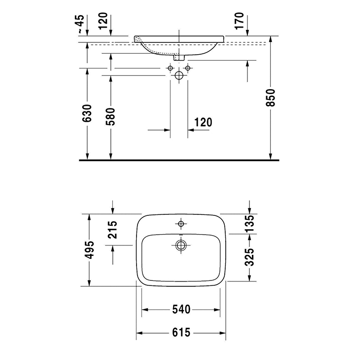 Duravit DuraStyle Раковина подвесная, 61х49см., с 1 отв., встраиваемая сверху, цвет: белый