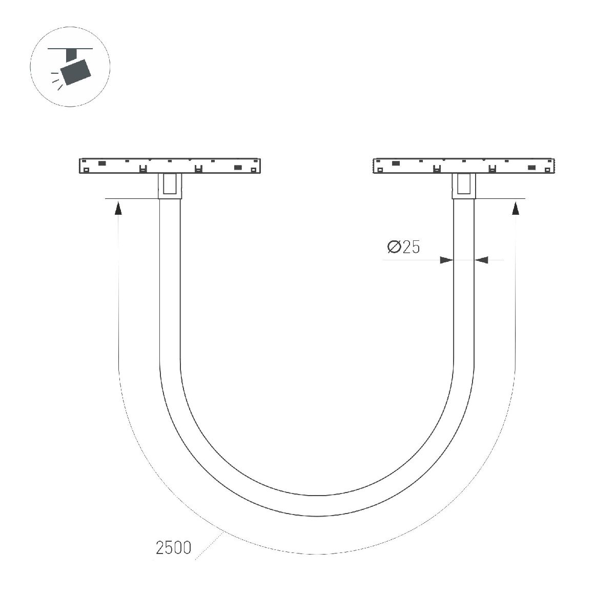 Трековый магнитный светильник Arlight MAG-ORIENT-TUBE-ELASTIC-R25-L2500-35W Warm3000 (BK, 360 deg, 48V, DALI) 044332