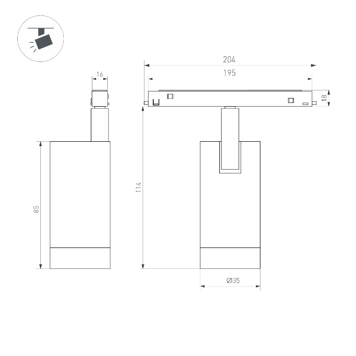Трековый магнитный светильник Arlight MAG-ORIENT-SPOT-R35-6W Day4000 (BR, 24 deg, 48V, DALI) 047667