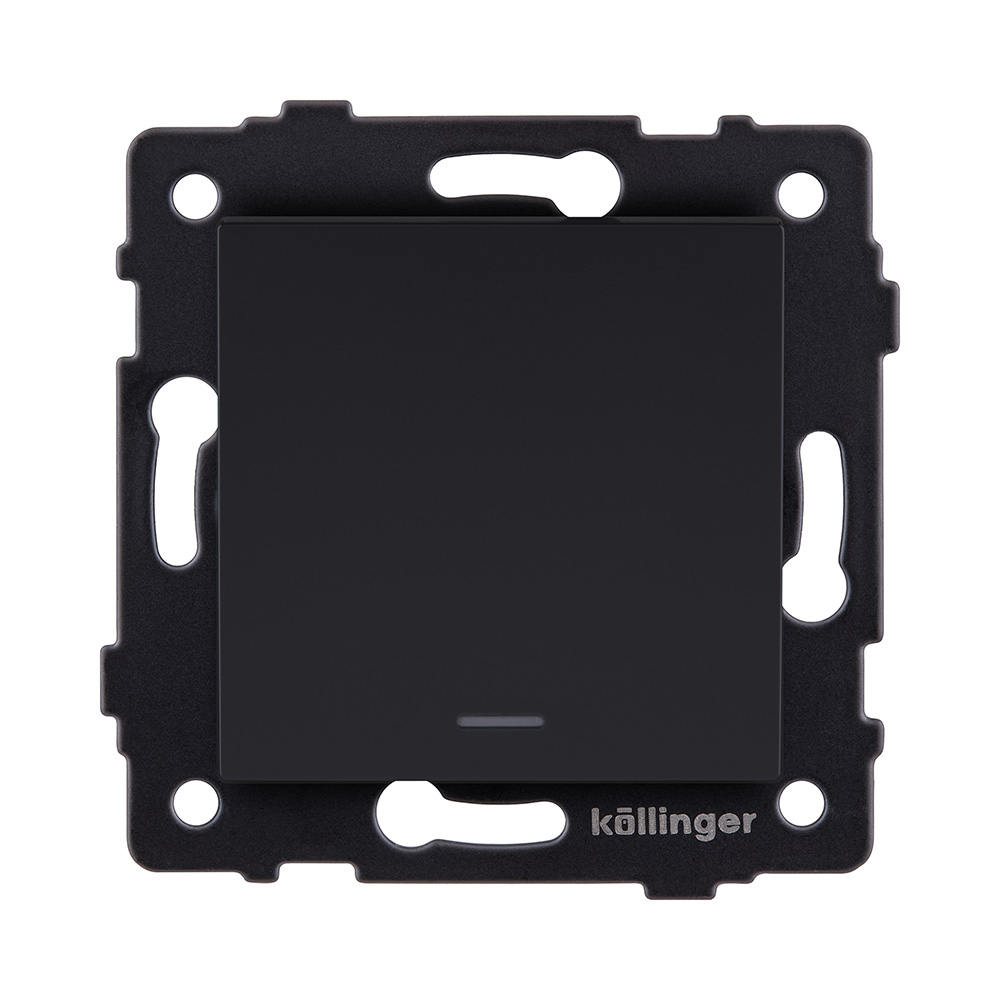 Выключатель 1-клавишный 10А/250В с LED подсветкой, черный матовый Kollinger REA-S-002BM для Aspekt, Eleganz, Reflex