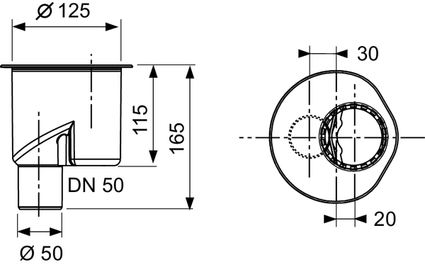 TECE drainline, сифон, 1,3 л/c, DN 50, выход в пол, высота монтажа от нижнего края сифона до верхнего края слива – 165 мм. ( при уст. без опор)