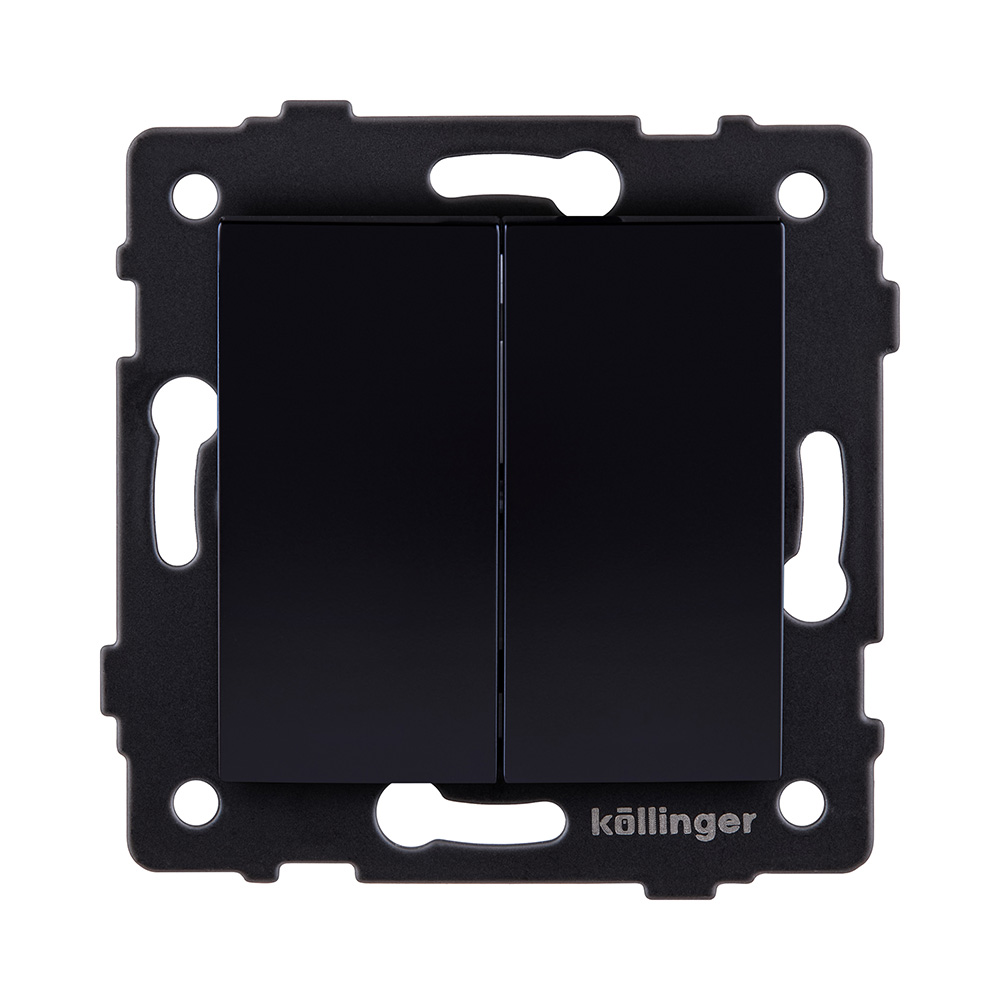 Выключатель 2-клавишный 10А/250В, изогнутый, черный Kollinger REA-R-007BK для Aspekt, Eleganz, Reflex