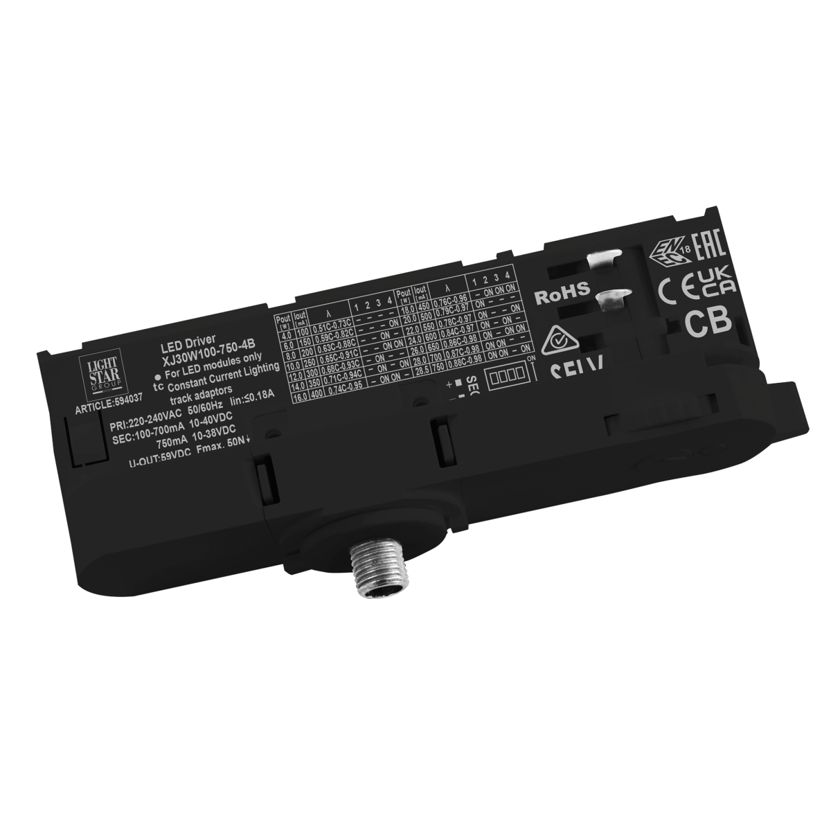 Адаптер с драйвером с DIP-switch для трековой системы Quattro Lightstar 594037