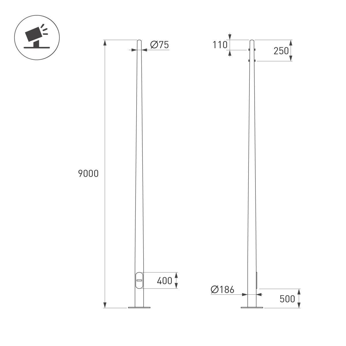 Опора фланцевая Arlight OXOR-OK-D75-L9000 (BK) (Сталь) 061042