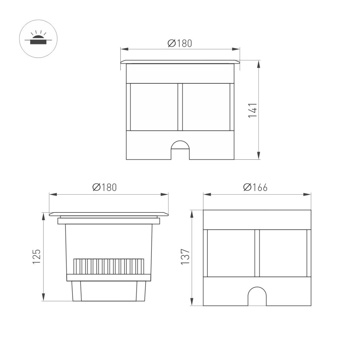 Ландшафтный светильник Arlight LTD-DAFNA-GROUND-R180-25W Warm3000 (SL, 20 deg, 230V) (IP67 Металл) 061202
