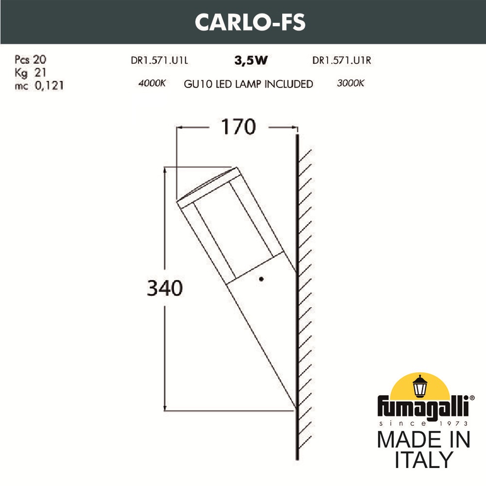 Уличный настенный светильник Fumagalli Carlo DR1.571.000.WXU1L