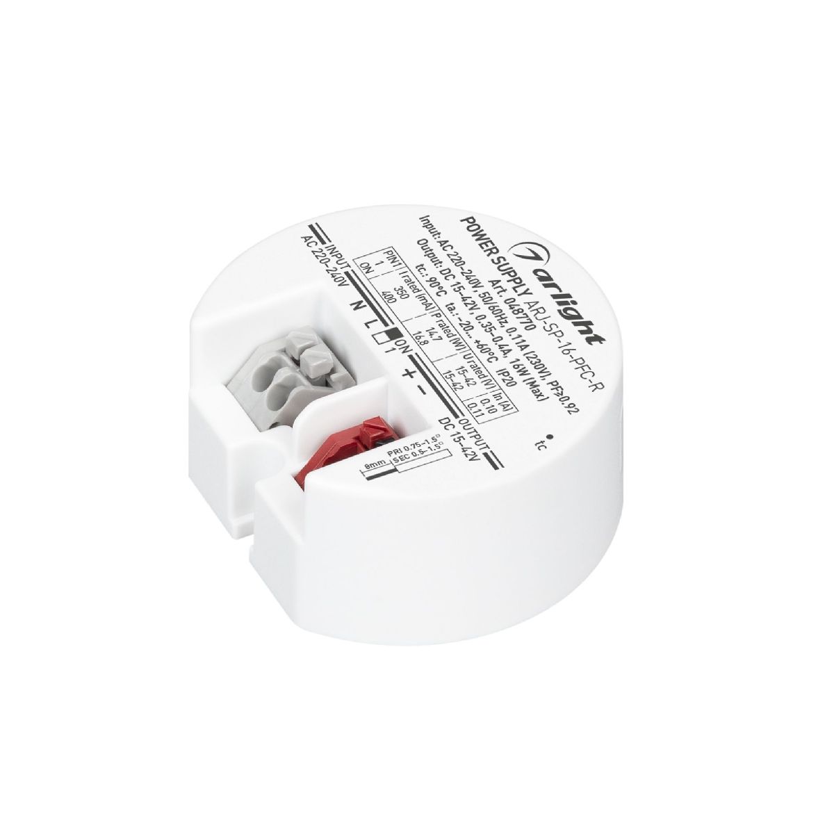 Блок питания Arlight ARJ-SP-16-PFC-R (16W, 15-42V, 0.35-0.4A) 048770