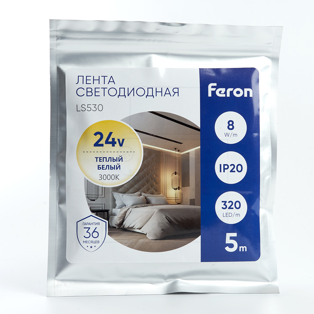 Светодиодная лента Feron LS530 24В 2110 10Вт/м 3000K 5м IP20 48263