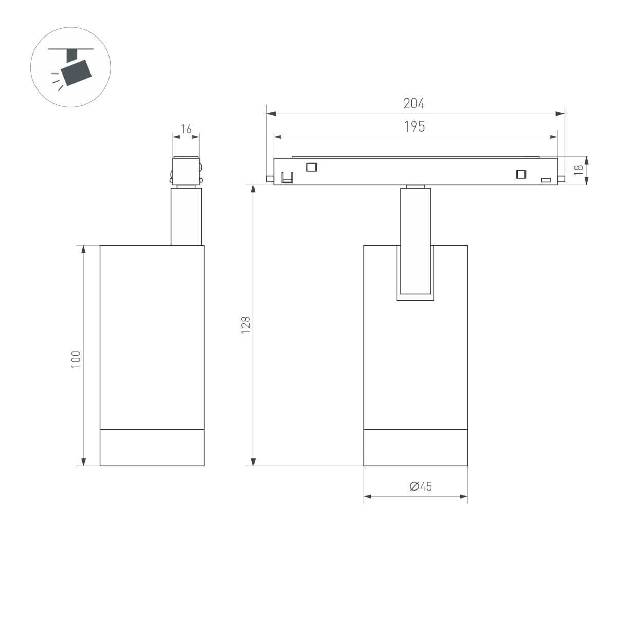 Трековый магнитный светильник Arlight MAG-ORIENT-SPOT-R45-12W Warm3000 (Черный, 24 deg, 48V, DALI) (IP20 Металл) 033827(1)