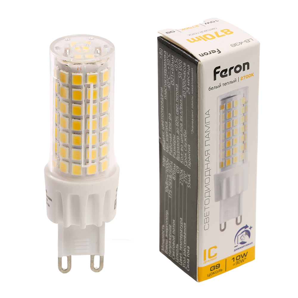 Лампа светодиодная диммируемая Feron LB-438 G9 10W 2700K 51741
