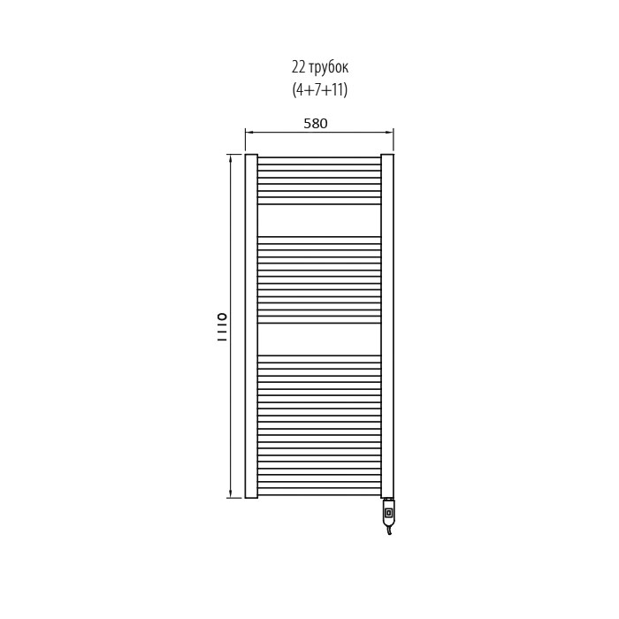 Irsap Ares Полотенцесушитель электрический 58x111.8x3см (22 трубки-2 промежутка), мощность:700 ватт, с хромир. выключ., провод: 120см, цвет: черный матов