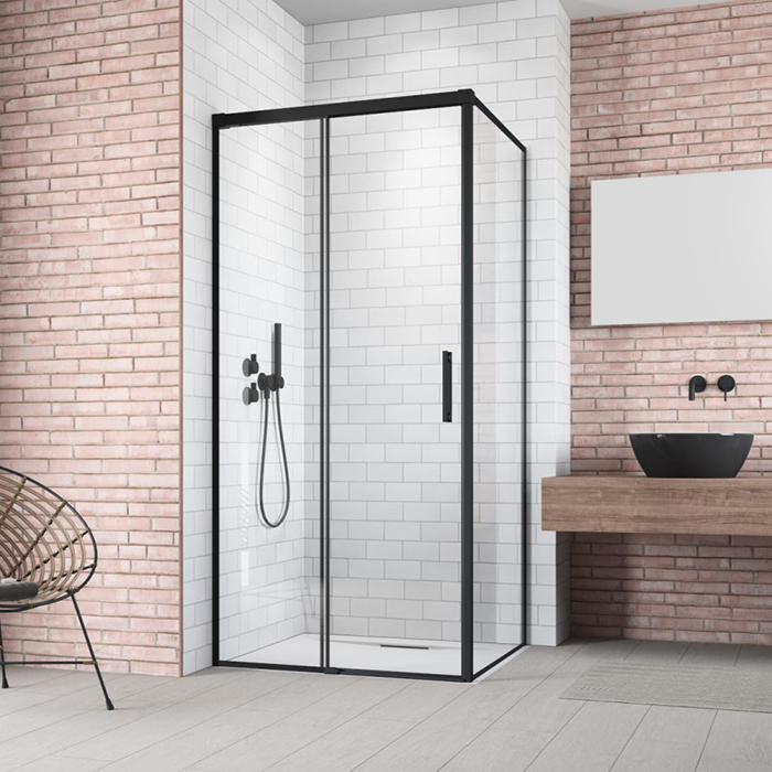 Radaway Idea KDJ Душевая дверь 120см, раздвижная, левая, стекло прозрачное, покрытие Easy Clean, профиль: черный
