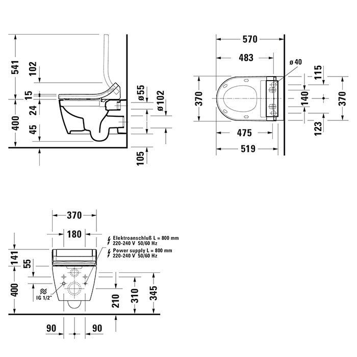 Duravit ME by Starck SensoWash Унитаз подвесной Rimless, вкл. крепление, с HygieneGlaze, цвет: белый