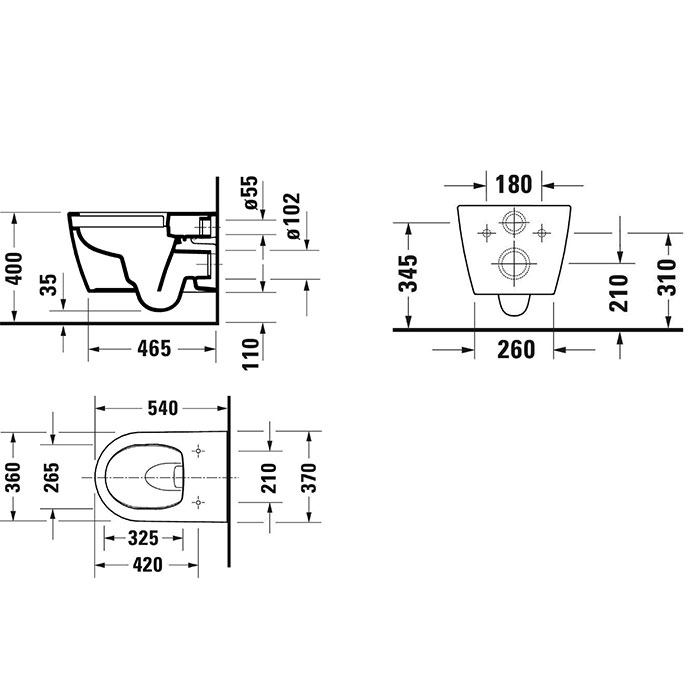 Duravit Soleil by Starck Унитаз подвесной 259109, 540х370 мм, безободковый, смыв HygieneFlush (Tornado), с сиденьем 002649, цвет: белый