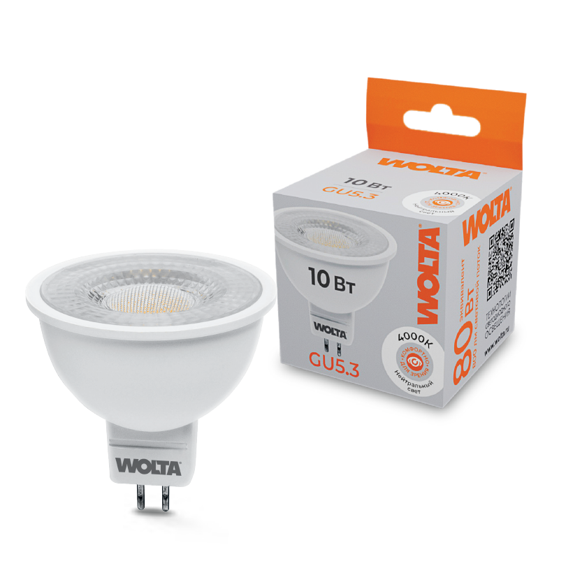 Светодиодная лампа WOLTA 10Вт 4000K GU5.3 матовая WSTD-MR16-220V10W4KGU5.3-L