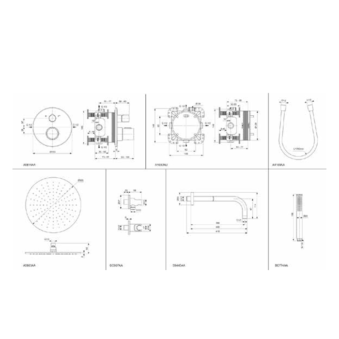 Ideal Standard Ceratherm T100 Душевой комплект: встраиваемый термостатический смеситель, верхний душ Ø30см., держатель, лейка для душа и шланг 175см., цвет: черный матовый