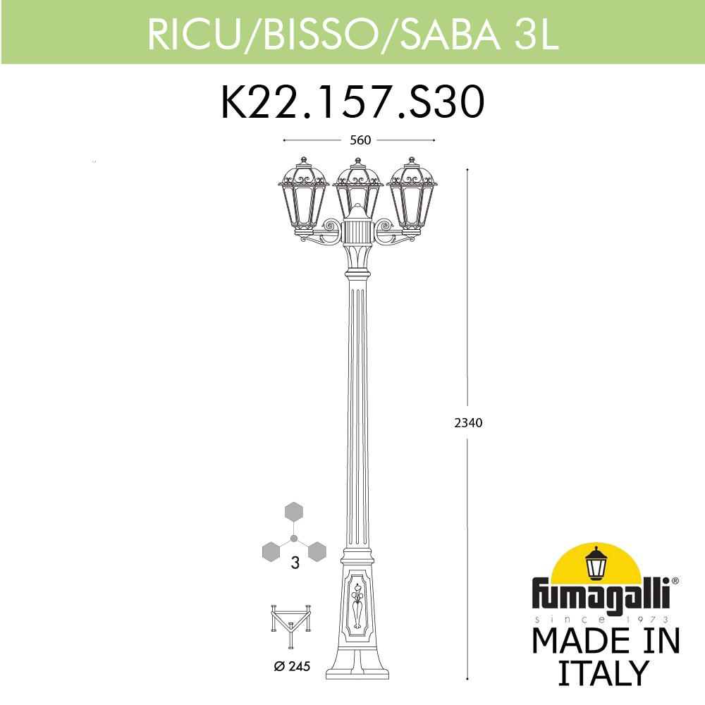 Садово-парковый светильник Fumagalli RICU BISSO/SABA 3L K22.157.S30.AXE27