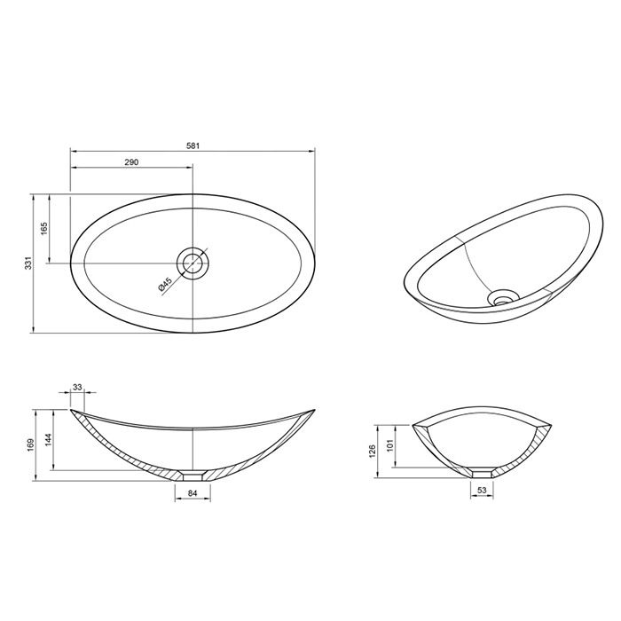 Knief Charm Shape Раковина накладная 58.1x33.1x16.9см, без отв., из полимерного материала, цвет: Citrin # 060