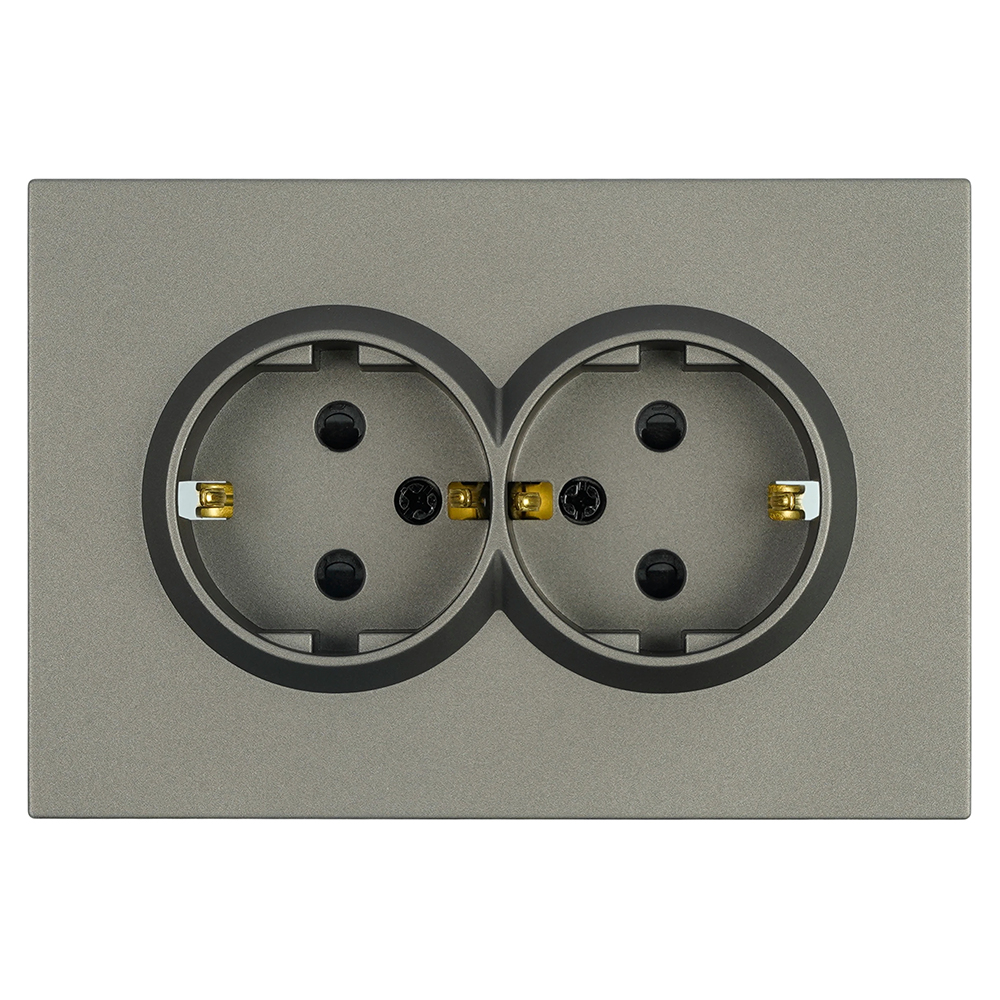 Розетка 2-местная с защитной шторкой Stekker Эмили с/з 250В 16А RST16-5114-09 антрацит soft touch 49934