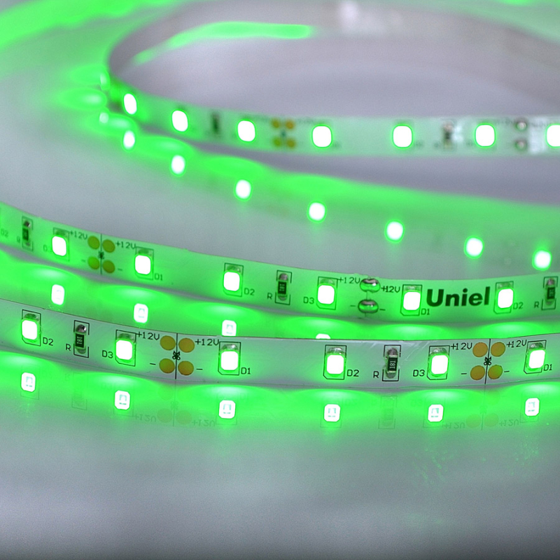 Светодиодная лента Uniel ULS-M11-2835-60LED/m-8mm-IP20-DC12V-4,8W/m-5M-GREEN PROFI катушка в герметичной упаковке