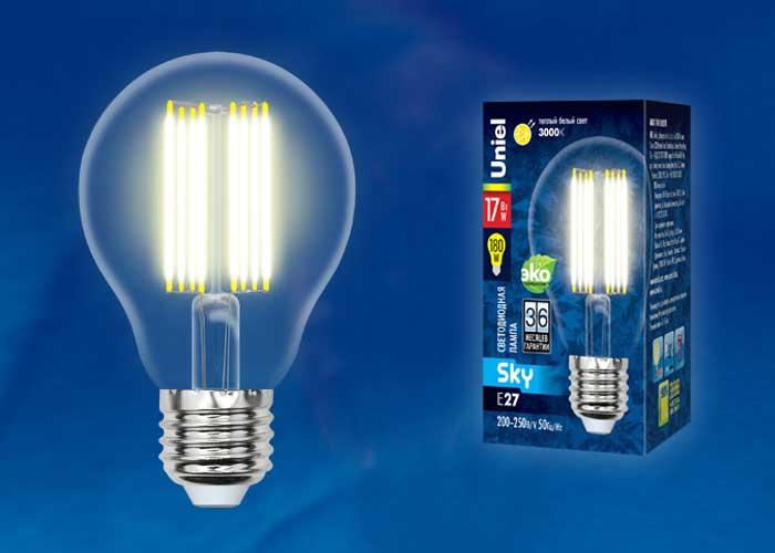 Лампа светодиодная филаментная (UL-00004869) Uniel E27 15W 4000K прозрачная LED-A70-15W/4000K/E27/CL PLS02WH