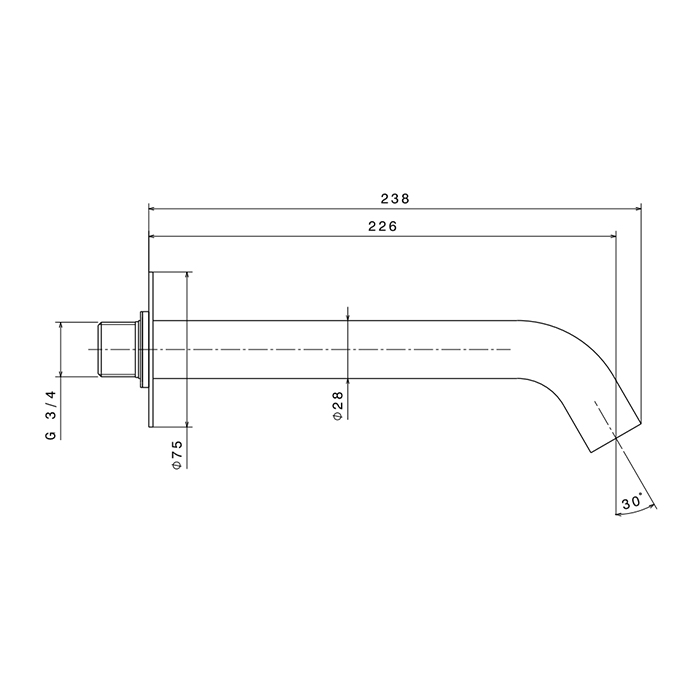 Newform X-STEEL 316 Излив для ванны, настенный, L=22.6см., G3/4" , цвет: нержавеющая сталь