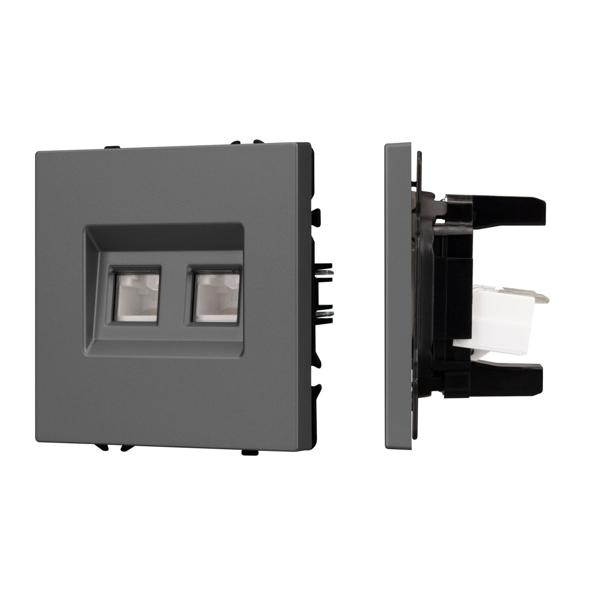 Механизм сдвоенной телефонной розетки Arlight SCT-NOBE-MTL2-SFPL-GR (RJ-11, 4C) (Серый базальт) 054311