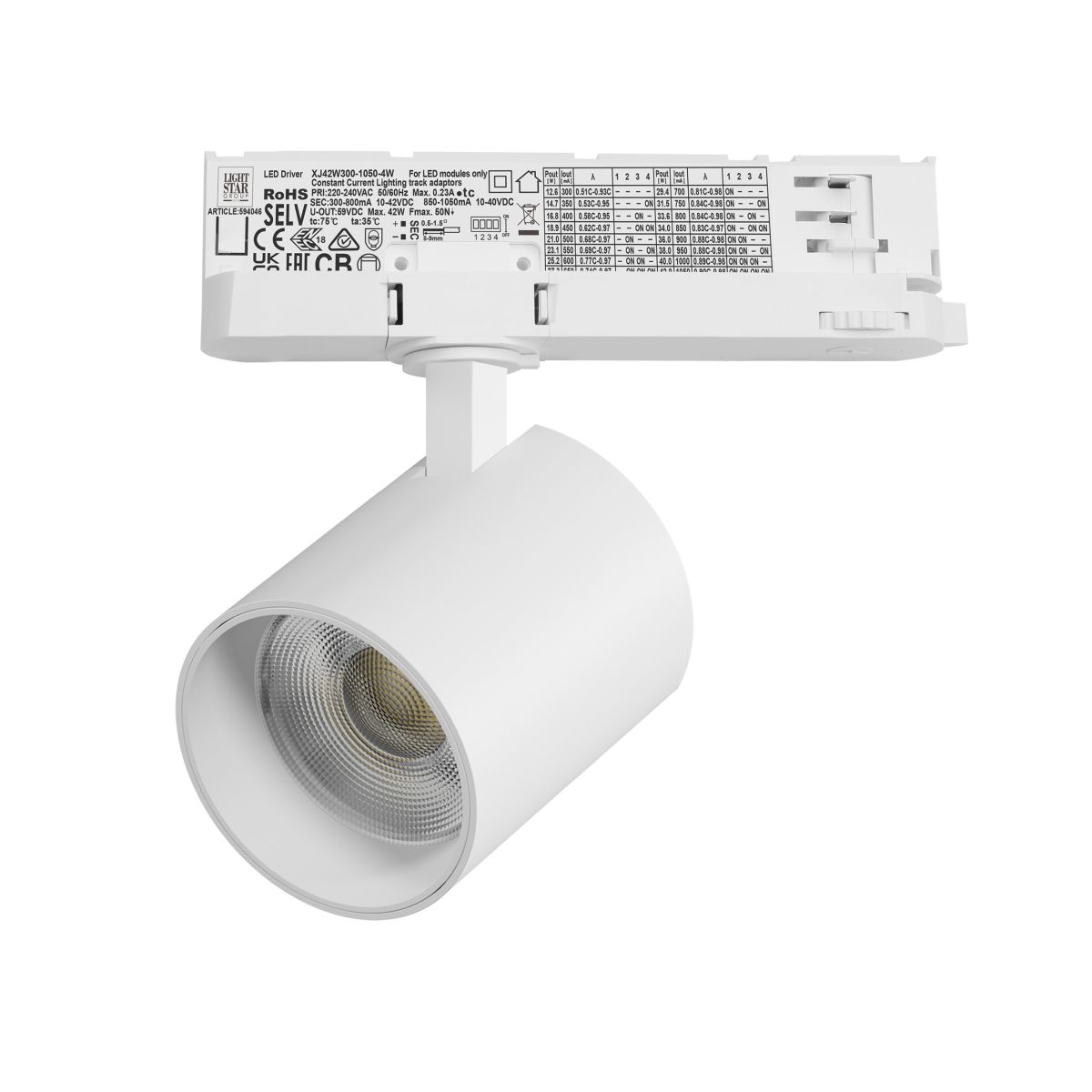 Трековый трехфазный светильник Quattro LED с адаптером Lightstar Alta Base A5446QT (215446 + 594046)
