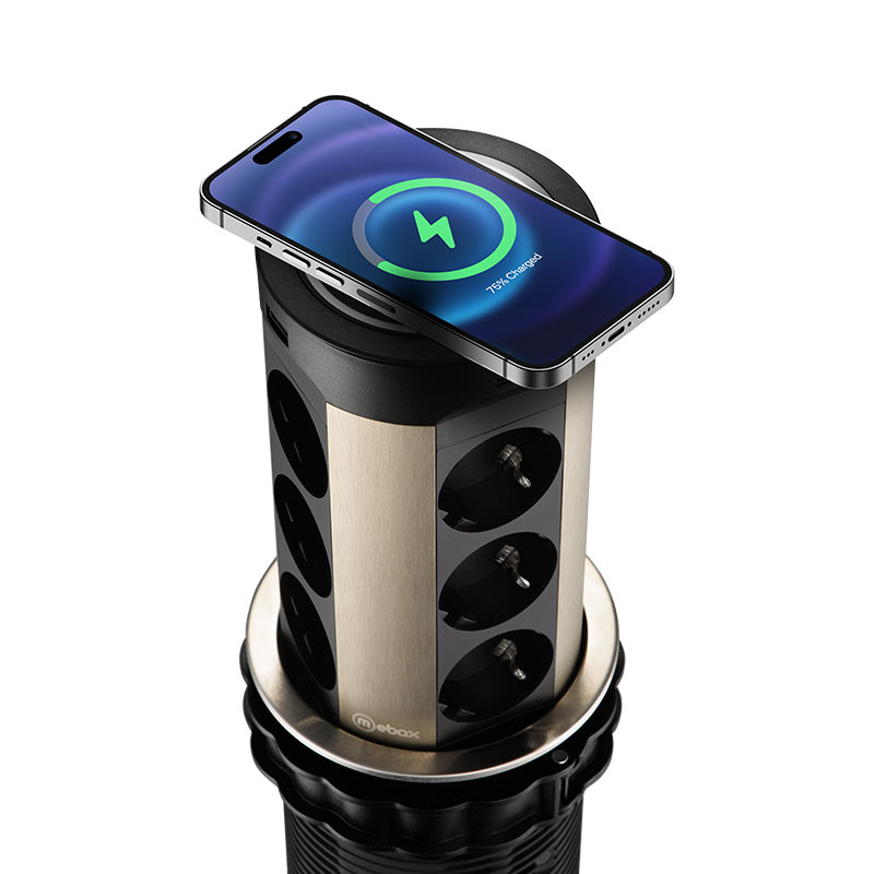 Блок розеток 17 (12 секций и USB type A+C) беспроводная зарядка Mebax 00-00002599