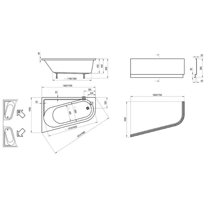 Ravak Chrome Ванна 160x105см., пристенная, акриловая, R, цвет: белый