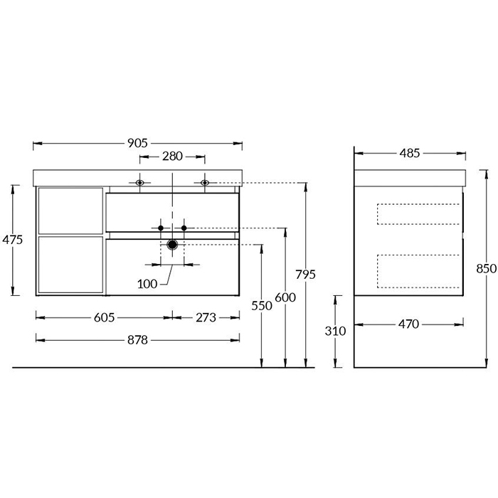 Kerama Marazzi Cubo Тумба подвесная 90см, правая, цвет: белый матовый / орех
