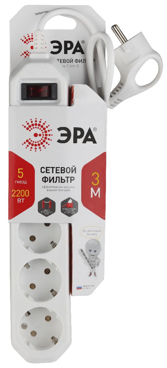 Сетевой фильтр Эра USF-5es-3m-W Б0019033