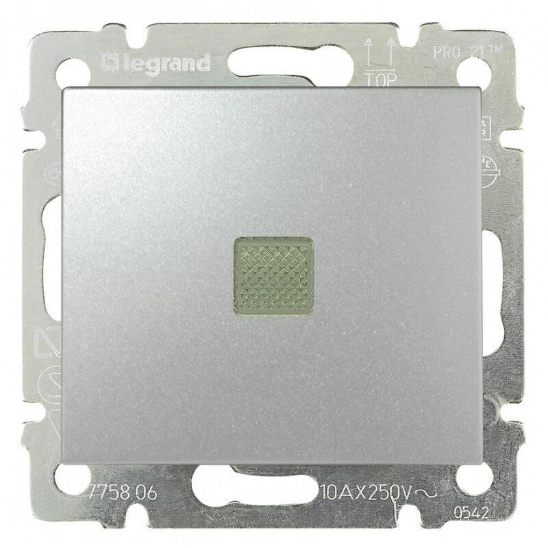 Переключатель одноклавишный на 2 направления Legrand Valena 10A 250V с подсветкой алюминий 770126