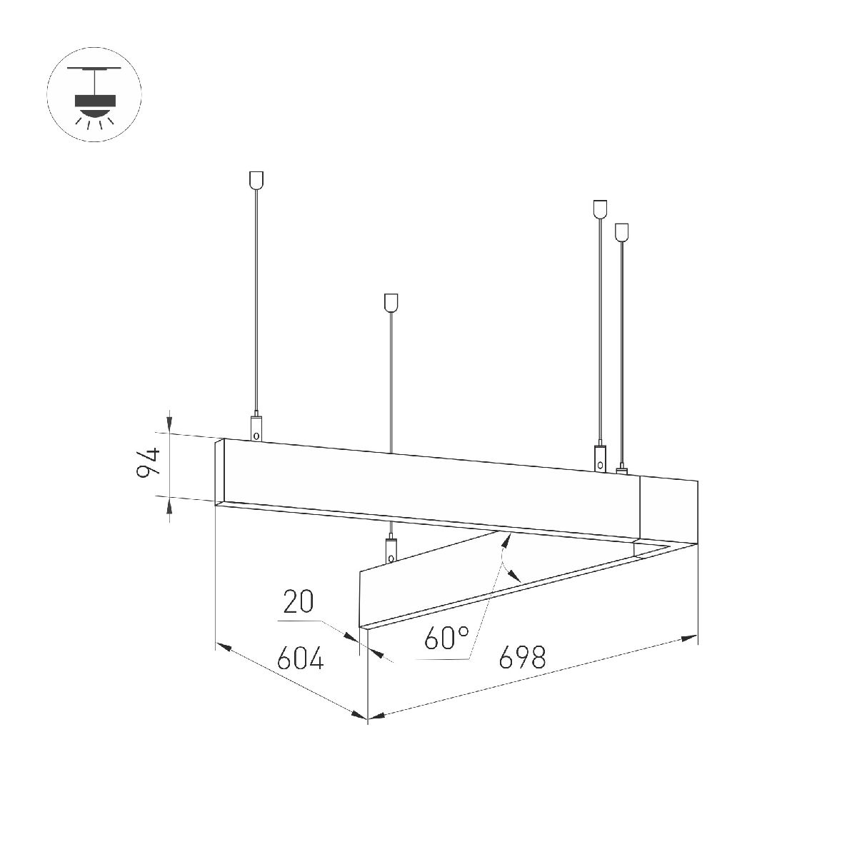 Подвесной светильник Arlight ALT-LINEAIR-ANGLE-60-FLAT-UPDOWN-DIM-700x605-55W Warm3000 035702