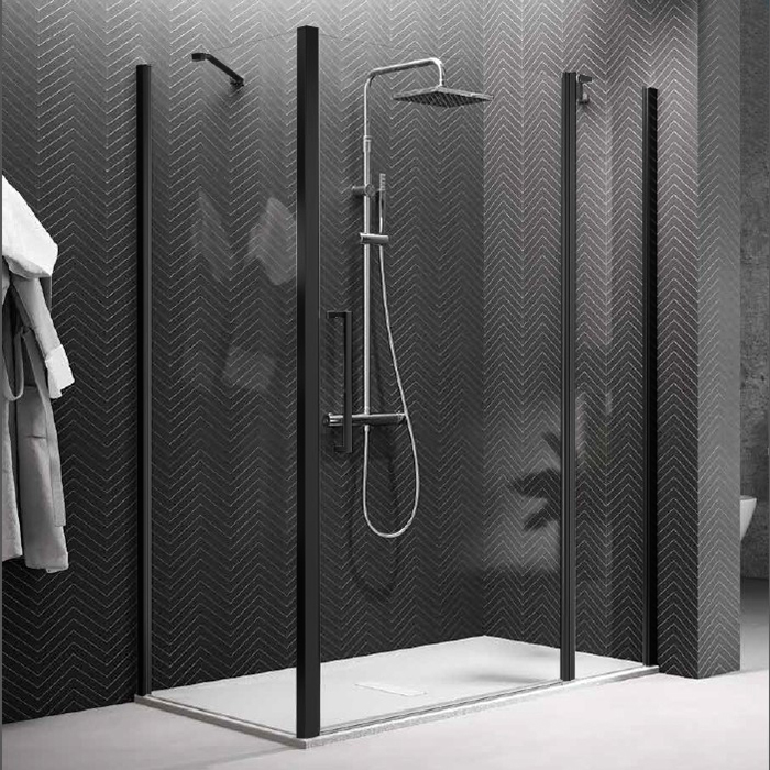 Novellini Young Душевой угол 100х100х200см., Sx/DX, стекло прозрачное, цвет: черный матовый