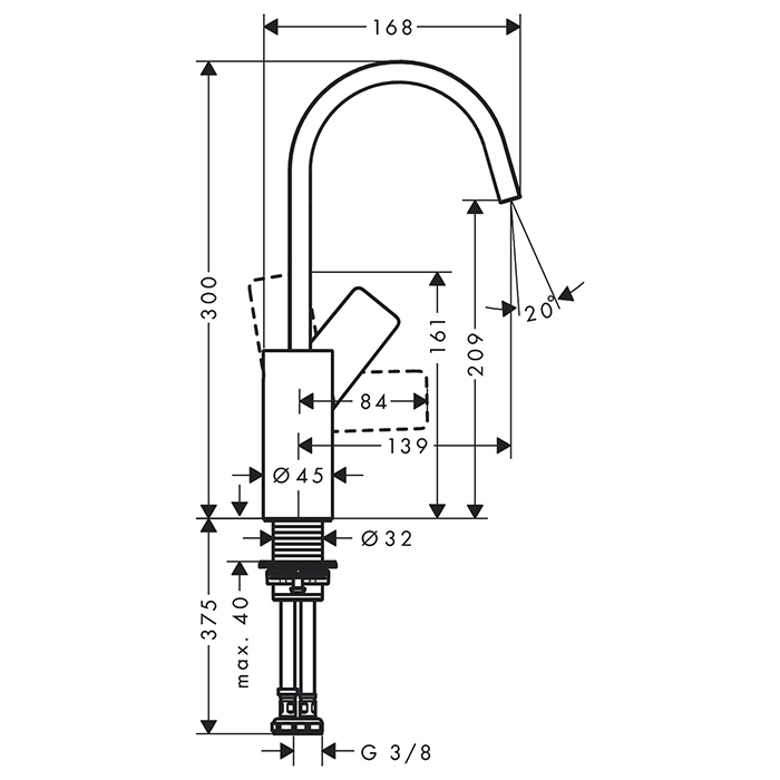 Hansgrohe Vivenis Смеситель для раковины 210, на 1 отв., с поворотным изливом, цвет: хром