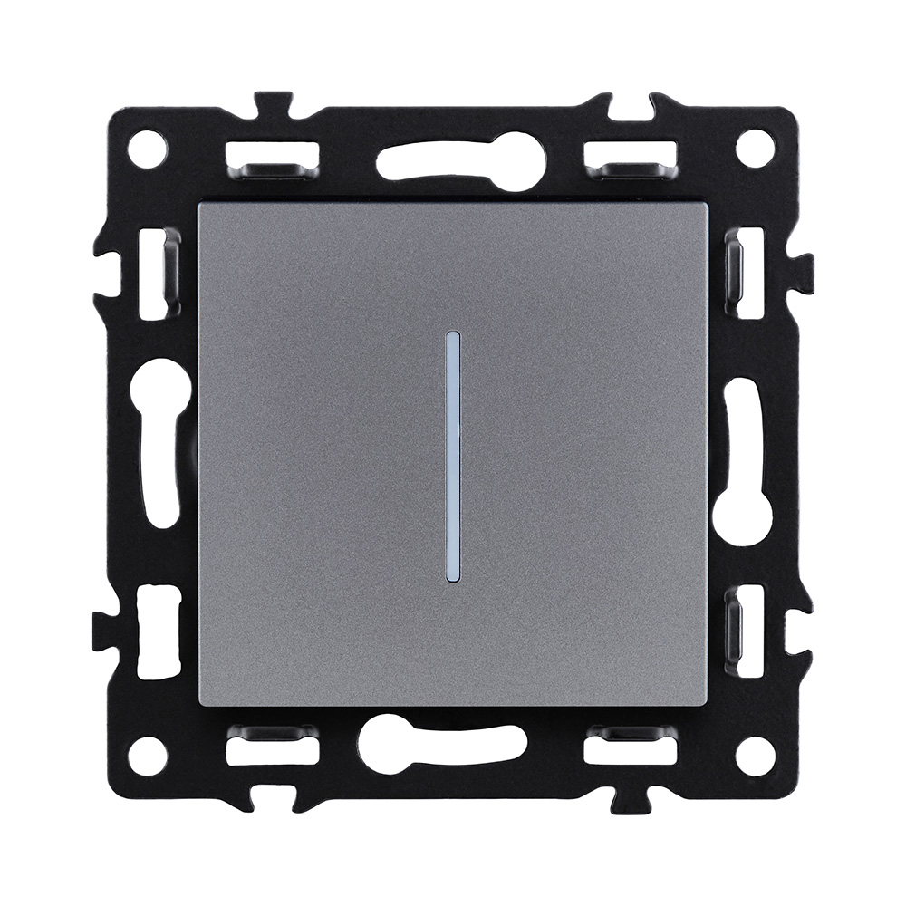 Выключатель 1-клавишный проходной 10А/250В с LED подсветкой, серый Kollinger Asthetik AS-008GY
