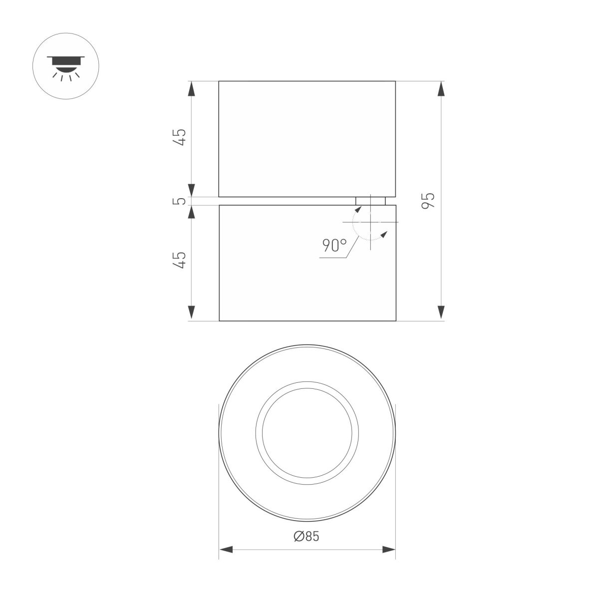 Спот Arlight SP-POINT-SURFACE-R85-12W Warm3200-MIX (WH, 15 deg, 230V) (IP20 Металл) 058614