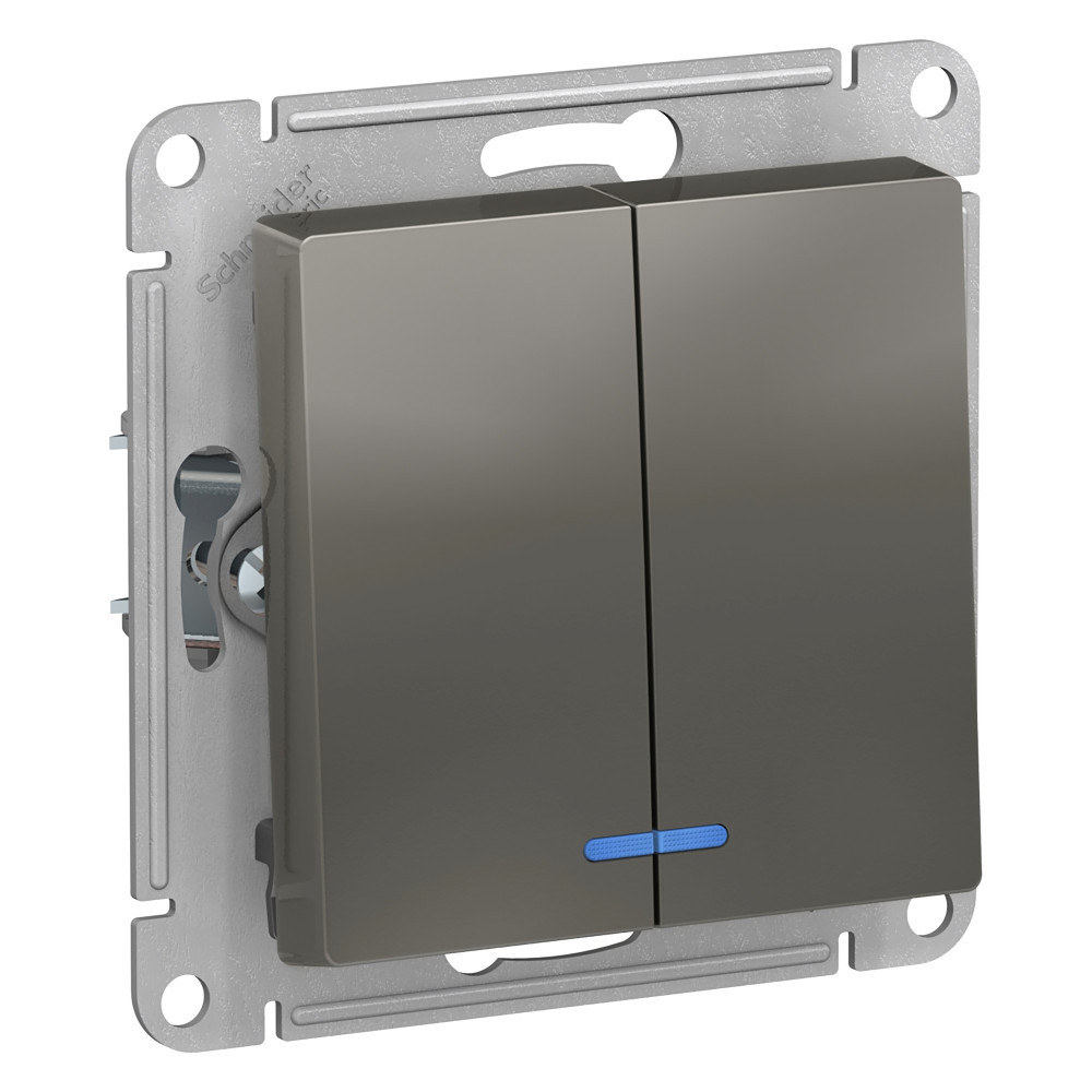 Выключатель 2-клавишный с подсветкой, сх.5а, 10АХ, Systeme Electric AtlasDesign Сталь ATN000953