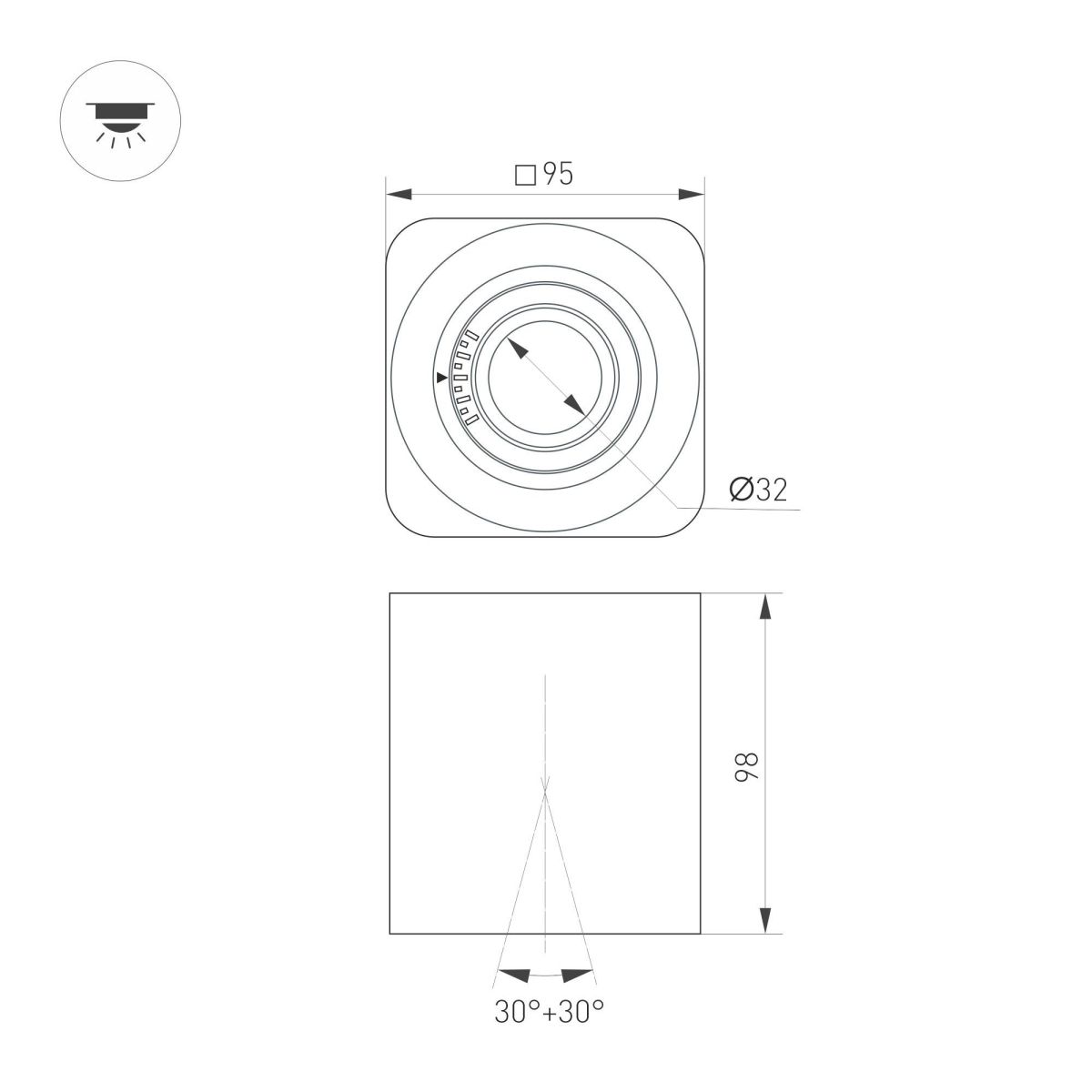 Накладной светильник Arlight SP-ACENTO-S95x95-10W Day4000 (BK, 20-45 deg, 230V) 055750