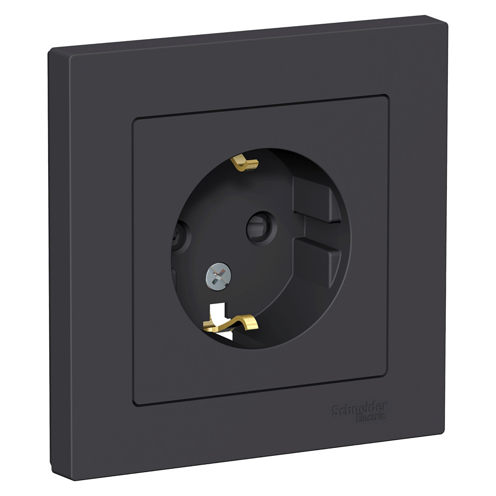 Розетка с/з со шторками, 16А, в сборе Systeme Electric AtlasDesign Карбон ATN001044