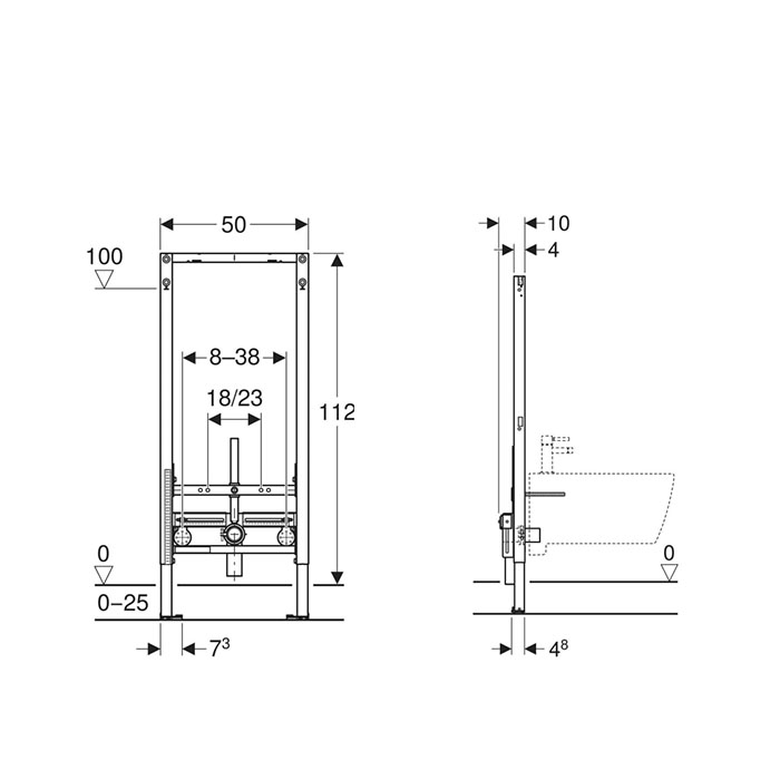 Geberit Duofix Инсталляция для биде, 112 см, универсальная: 50x10см