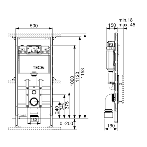 TECElux Модуль для установки унитаза, высота 1120мм, без крепления к стене