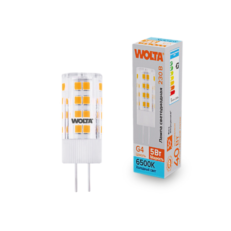 Светодиодная лампа WOLTA 5Вт 6500K G4 кукуруза матовая WSTD-JC-220V5W6KG4-C