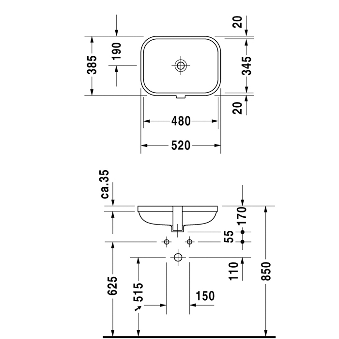 Duravit Happy D.2 Раковина встраиваемая снизу 48х34.5см., без отв., цвет: белый
